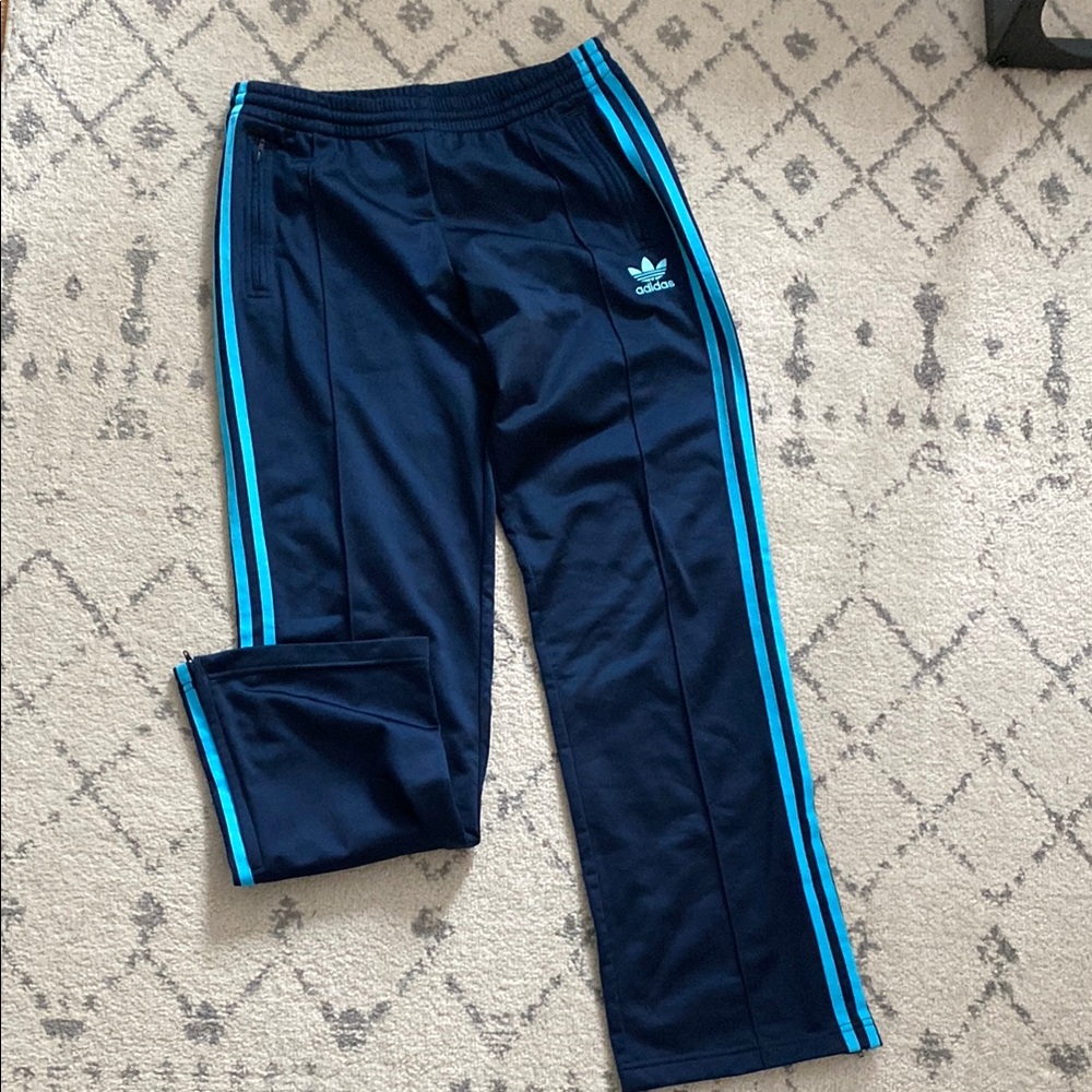 adidas Navy Track Pants with Light Blue Stripe